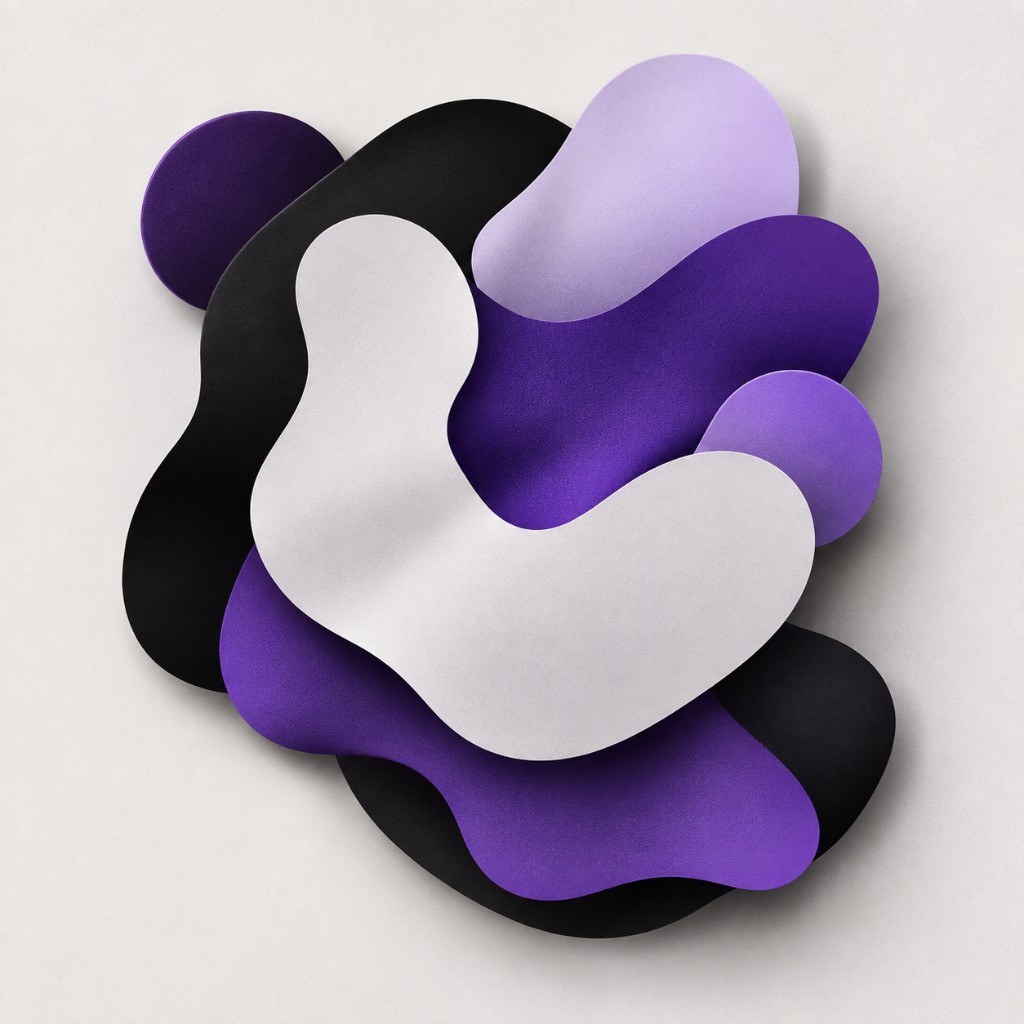 Abstract purple layered shapes representing strategic partnership